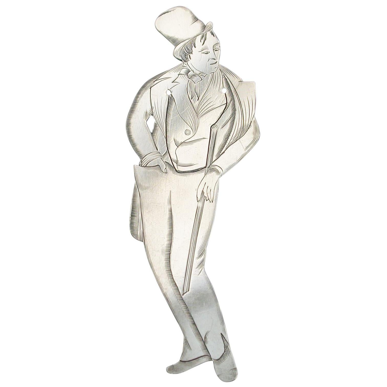 Edwardian Novelty Silver Figural Bookmark 'Dick Swiveller', circa 1901-1910 For Sale