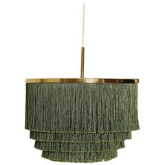 Hans-Agne Jakobsson Green and Brass Fringe Ceiling / Pendant Lamp:: Sweden:: 1960s