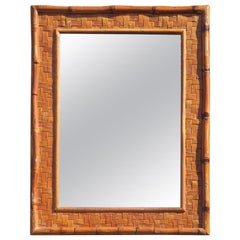 Old Bamboo Wall Mirror Italian Design Gabriella Crespi Style, 1960 Light Brown