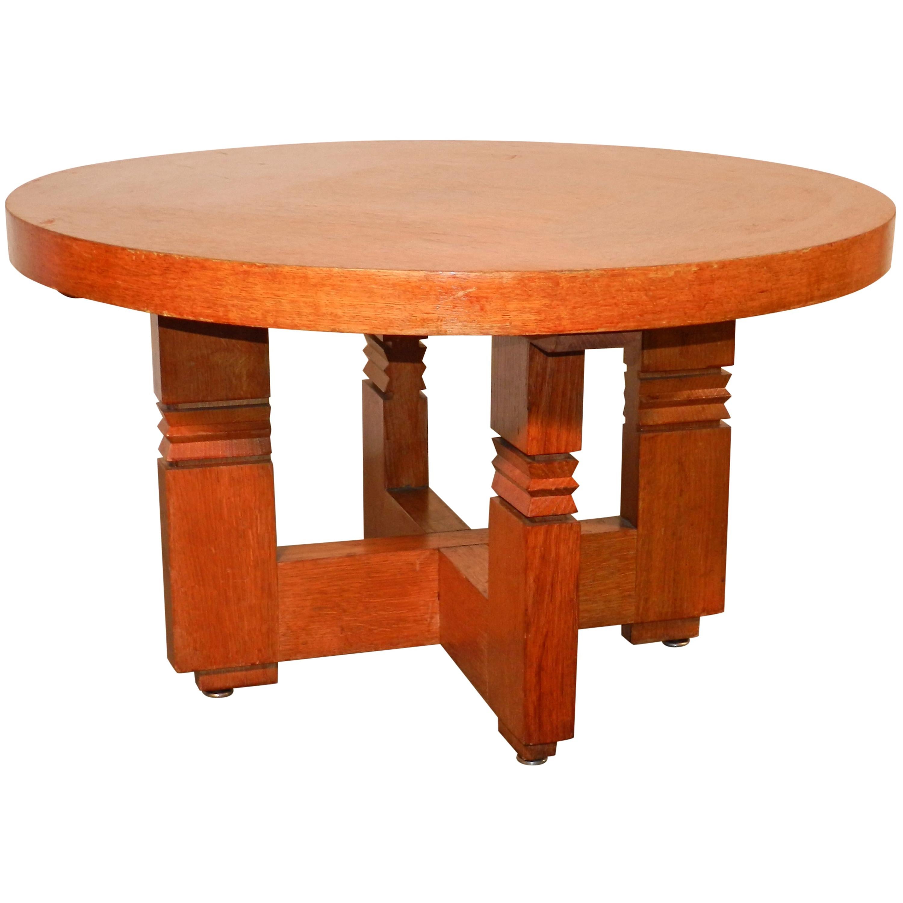 French Art Deco Oak Gueridon or Side Table by Charles Dudouyt