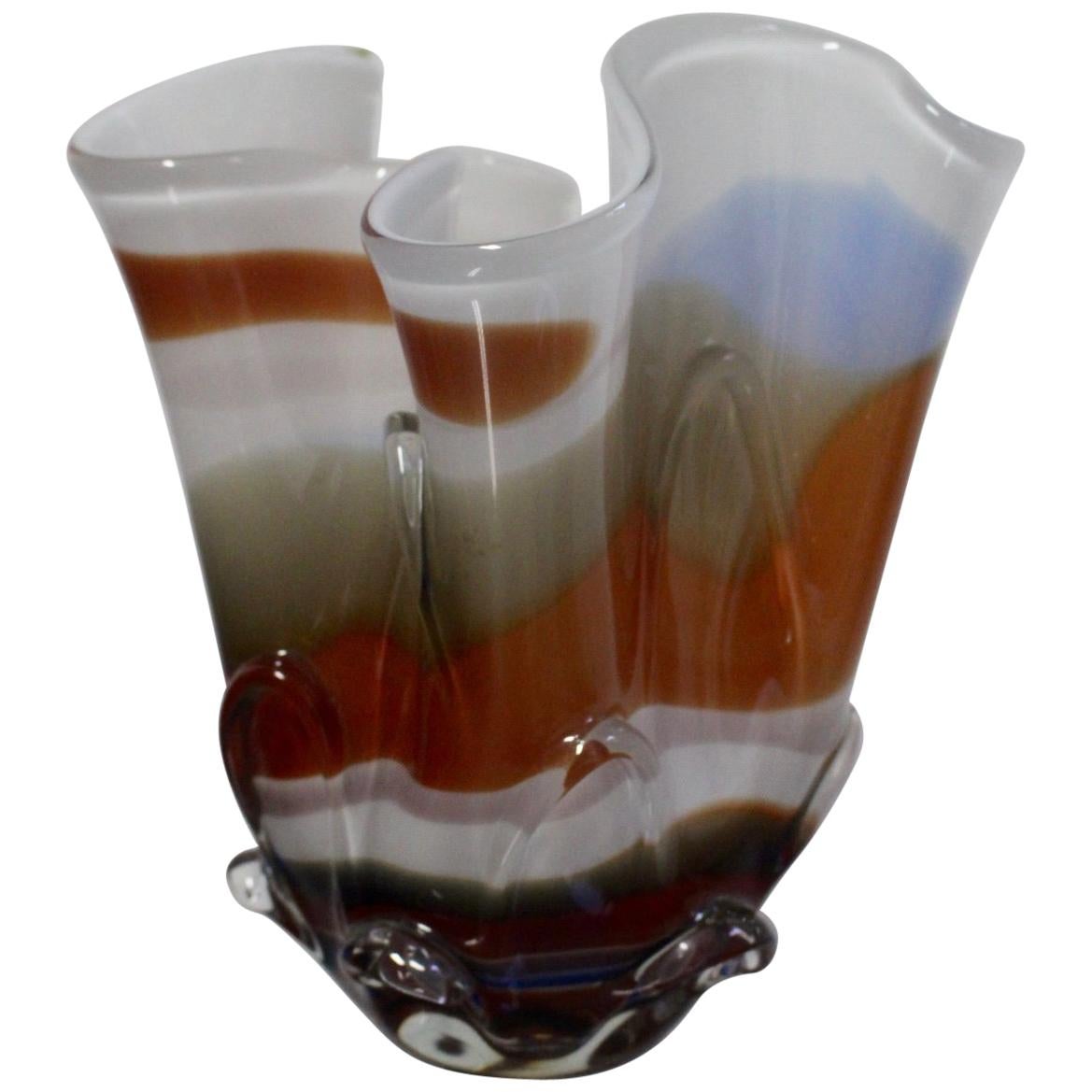 Midcentury Fazzoletto Handkerchief Multicolored Murano Glass Vase