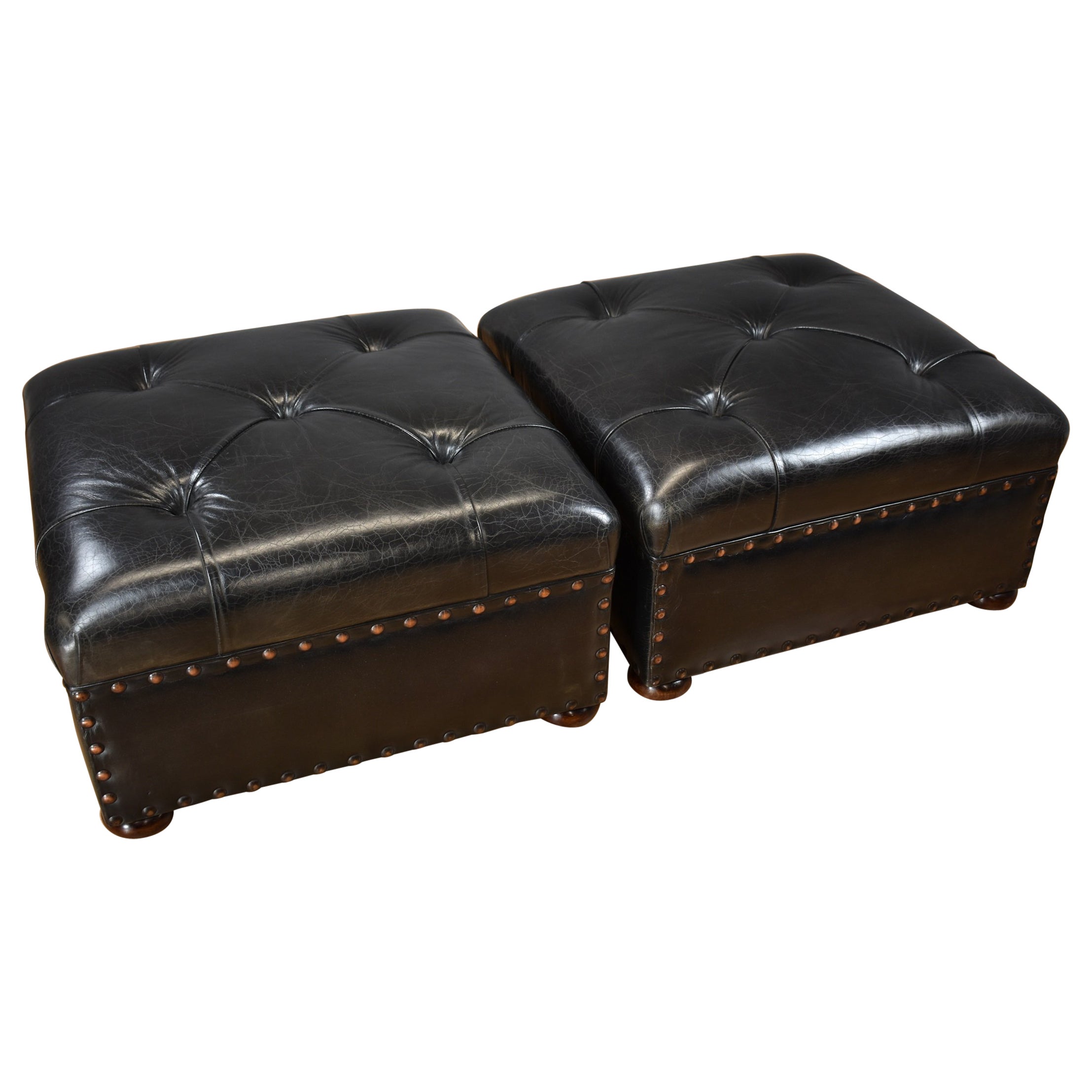 Pair of Early 20th Century Italian Leather Stools at 1stDibs