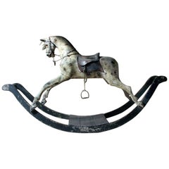 Early 19th Century Large Dappled Grey Bow Rocking Horse, circa 1820-1830