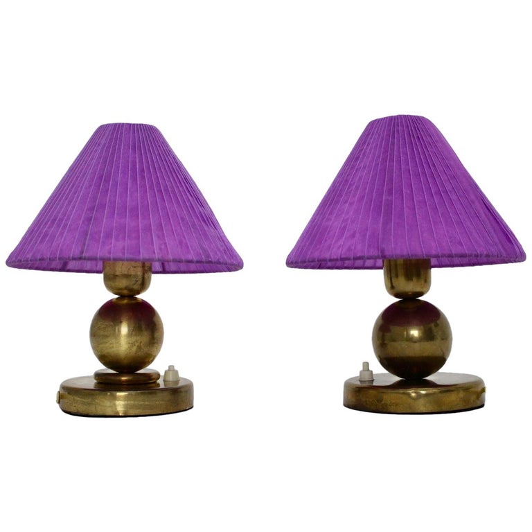 Art Deco Brass Vintage Table Lamps With, Lilac Table Lamp