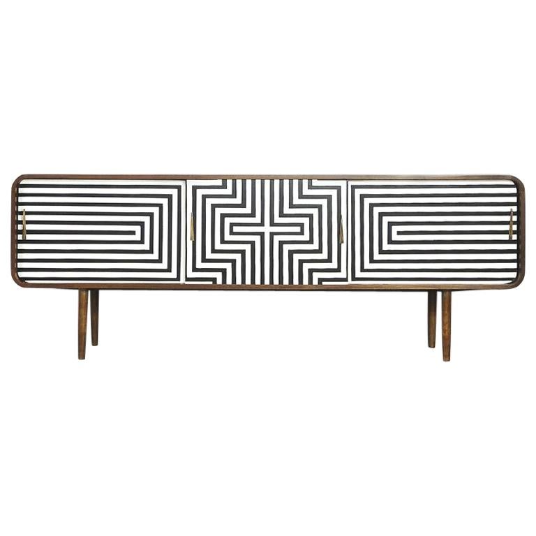 Mid-Century Modern Scandinavian Rounded Walnut Sideboard with Pattern, 1960s