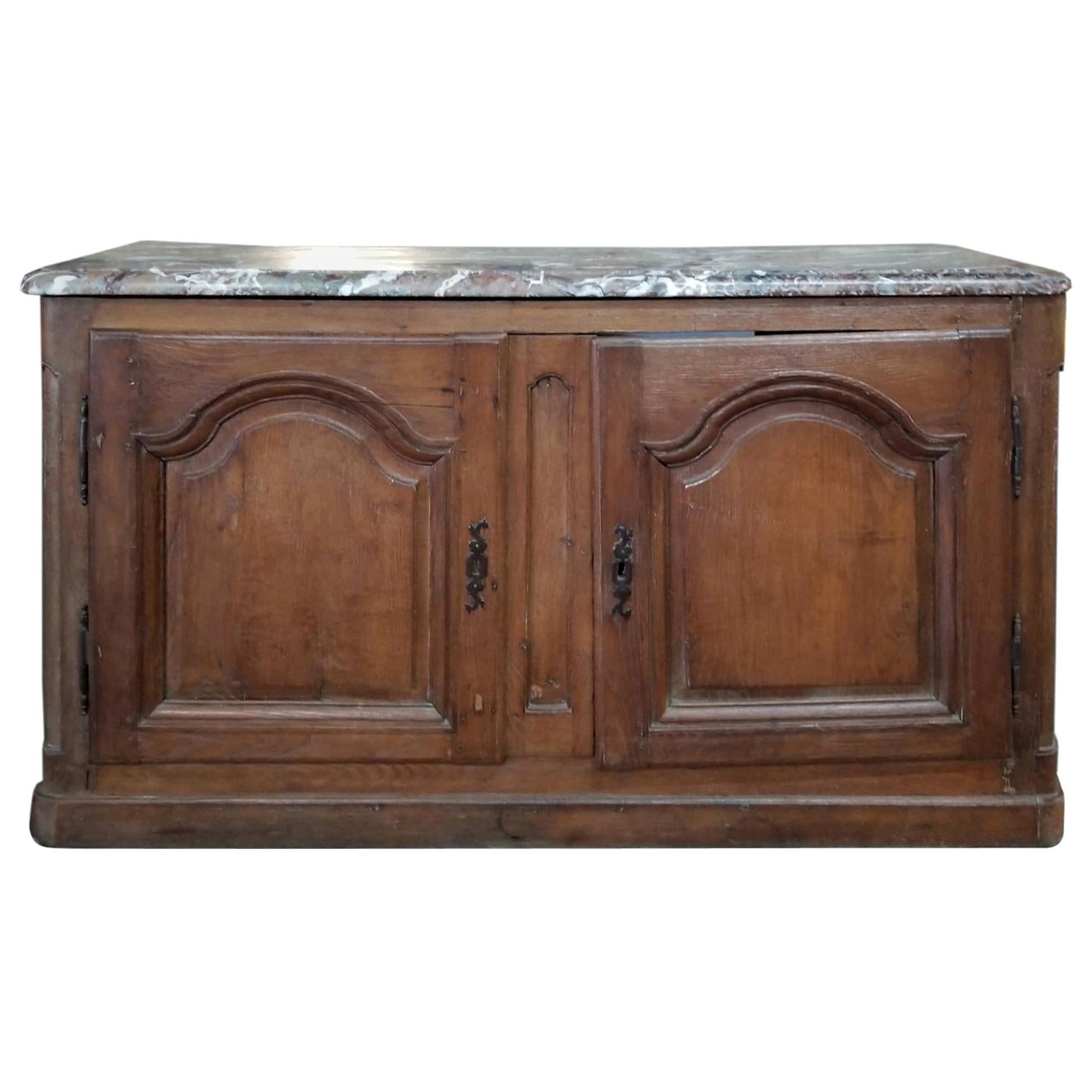 18th-19th Century French Louis XV Marble-Top Buffet, Mellow Finish For Sale