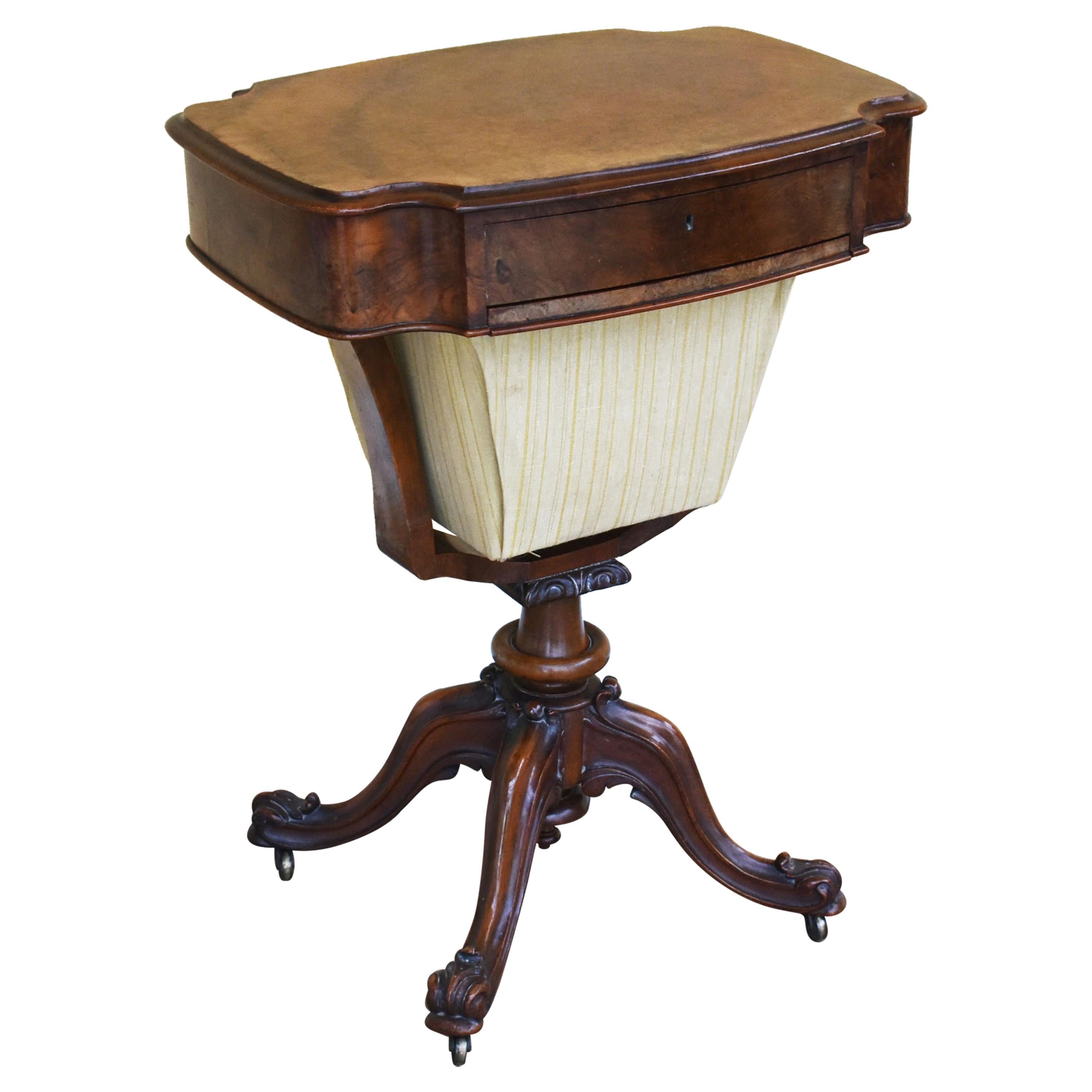 19th Century Victorian Burr Walnut Work Table For Sale
