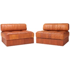 Cognac Leather Patchwork Lounge Chairs by De Sede Model DS 88