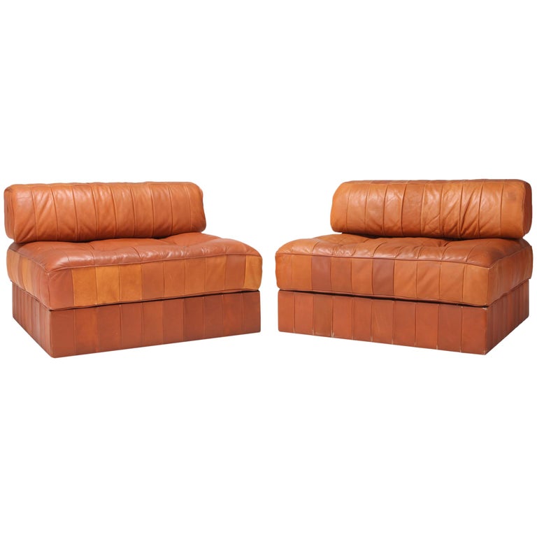 Cognac Leather Patchwork Lounge Chairs by De Sede Model DS 88 at 1stDibs