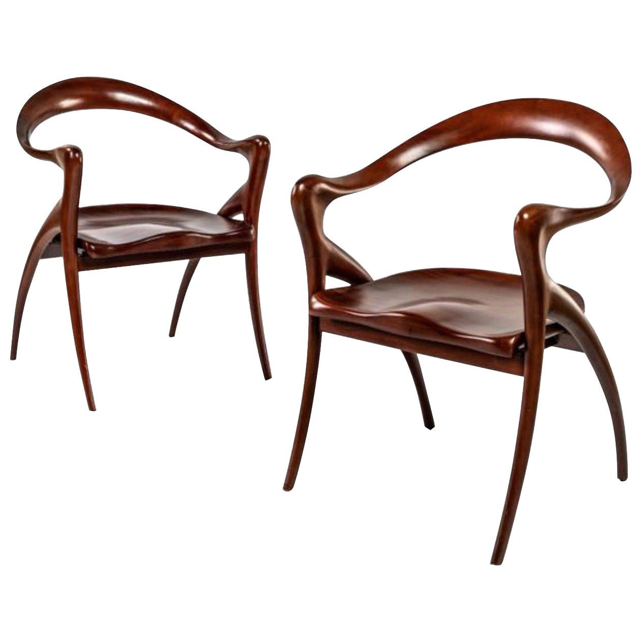 Large Mahogany Armchairs Model Ode À La Femme by Olivier De Schrijver For Sale