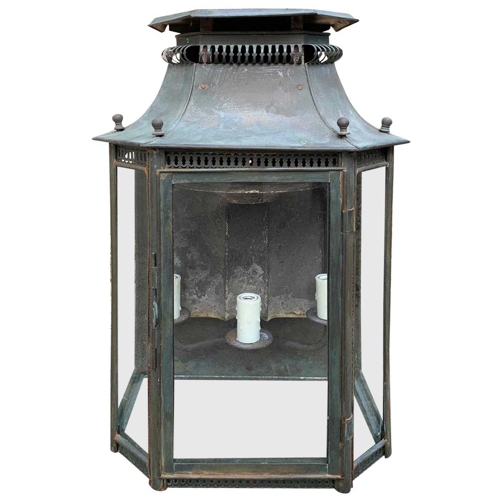 Early 20th Century English Wall Lantern with Old Finish For Sale