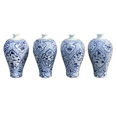 Set of Four 20th Century Blue and White Porcelain Vases