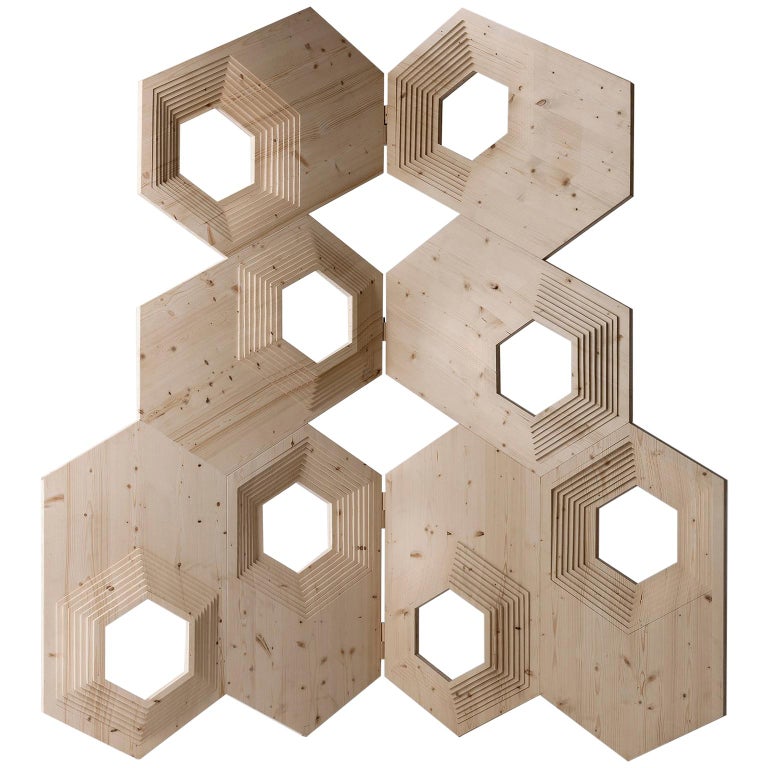 Contemporary Geometric Wood Room Divider by Sebastiano Bottos, Italia