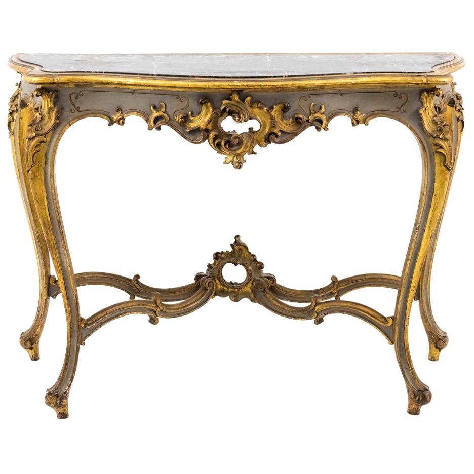 Louis XV Style Console in Grey Lacquered and Giltwood, Late 19th Century