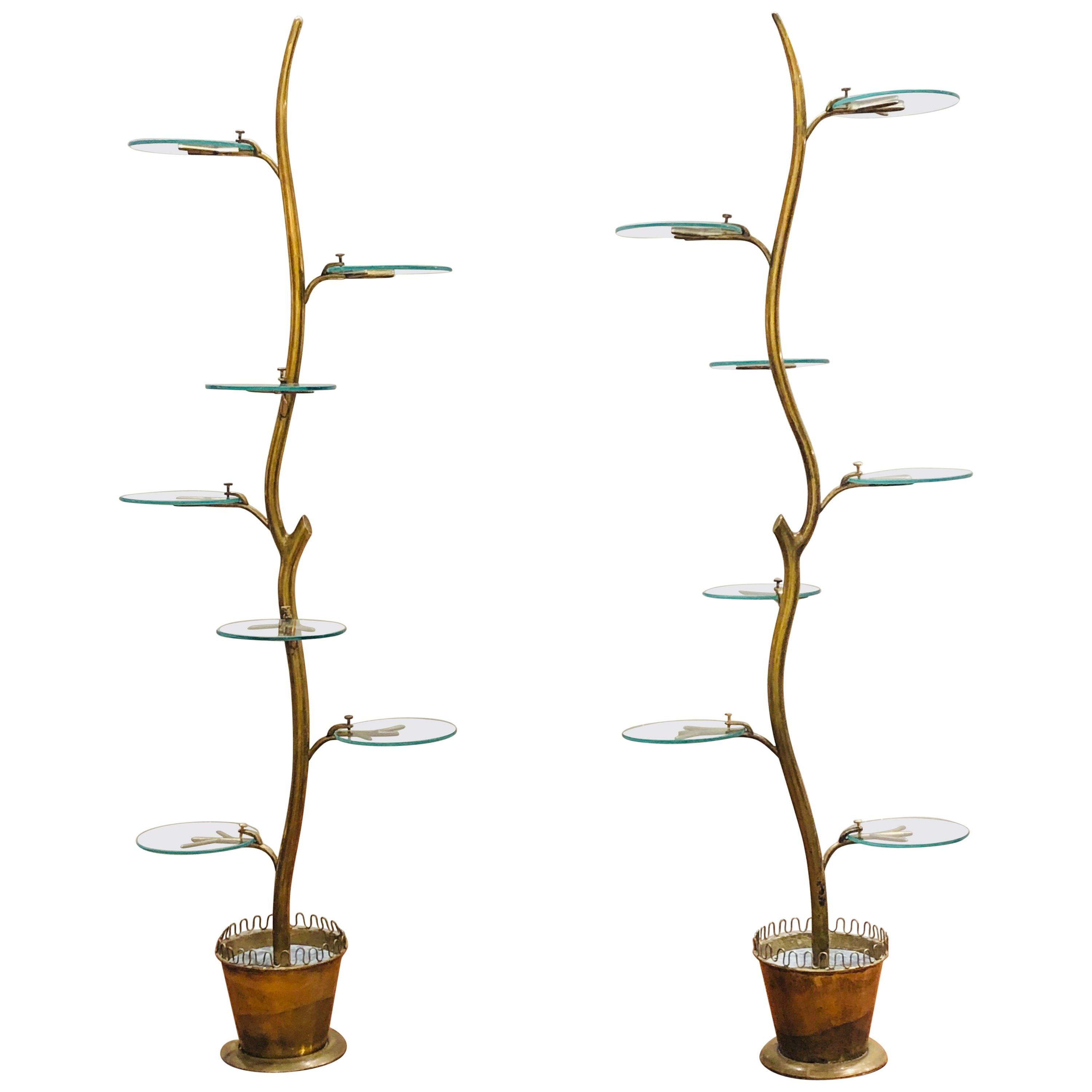Pair of Brass Plant Stands Etagere