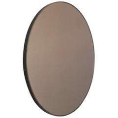 Orbis Bronze Tinted Round Contemporary Mirror with Bronze Patina Frame, XL