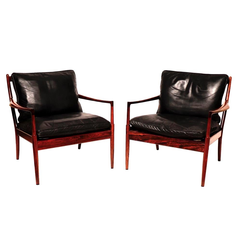 Danish Midcentury Pair of “Samso” Lounge Chairs by Ib Kofod-Larsen, 1960 For Sale