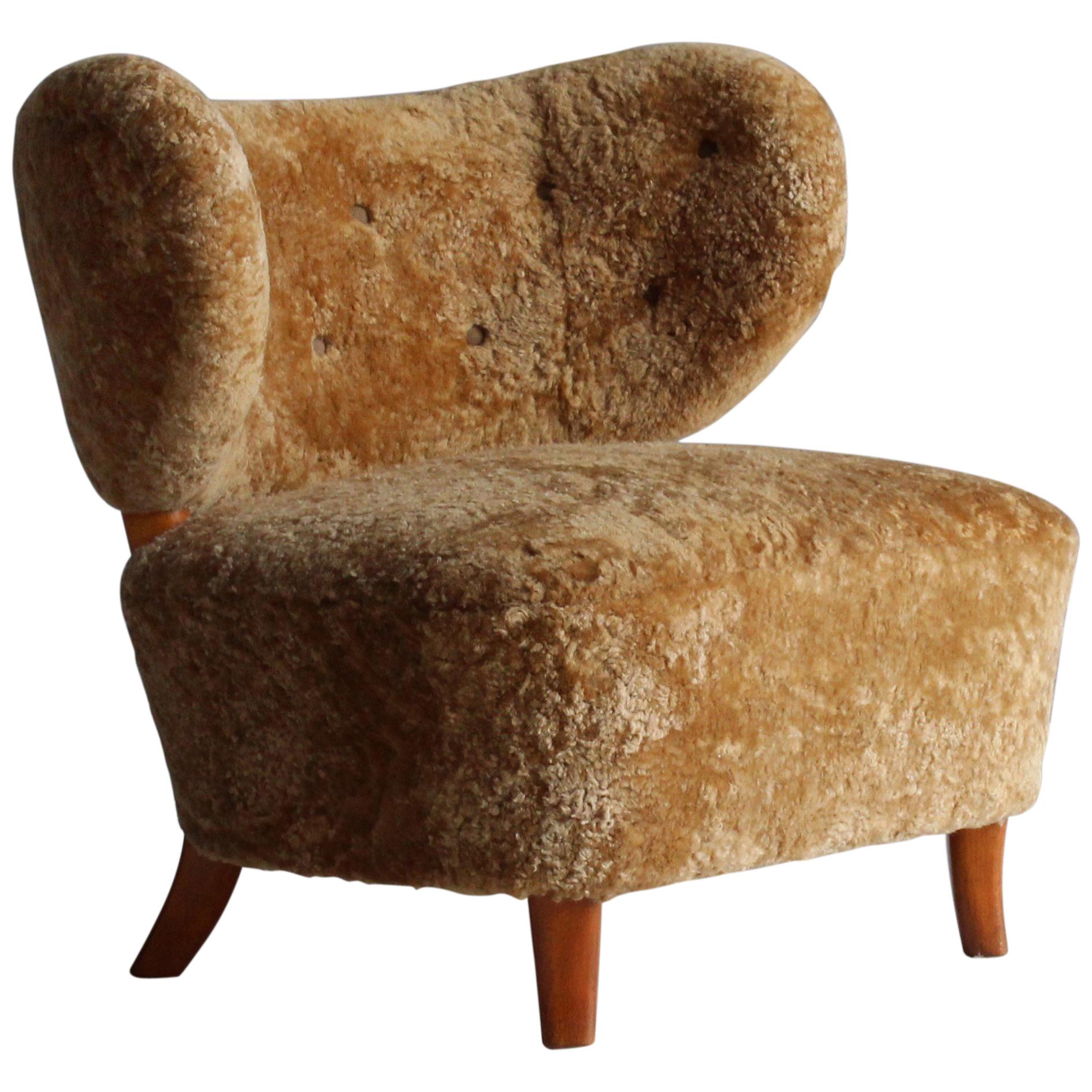 Otto Schulz 'Attributed, ' Modernist Lounge Chair, Sheepskin, Beech, 1940s