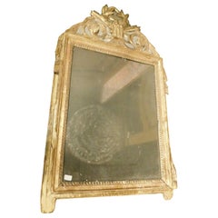 Antique Small Golden Wood Mirror, Laurel and Arrows on a Blue Background