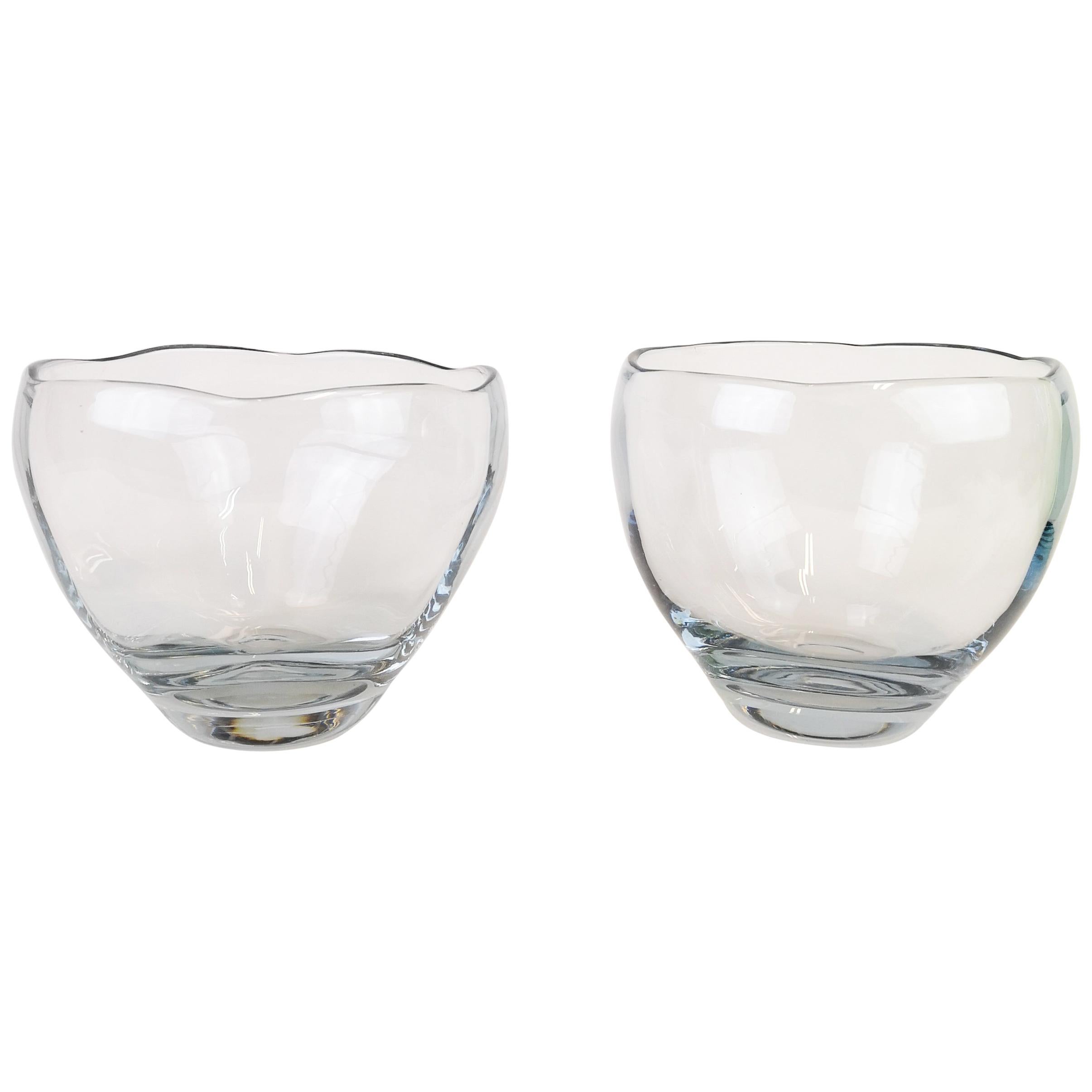 Midcentury Modern Set of 2 Crystal Bowls Asta Strömberg Sweden, 1950s For Sale
