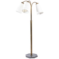 1950s Brass and Marble 3-Light Floor Lamp