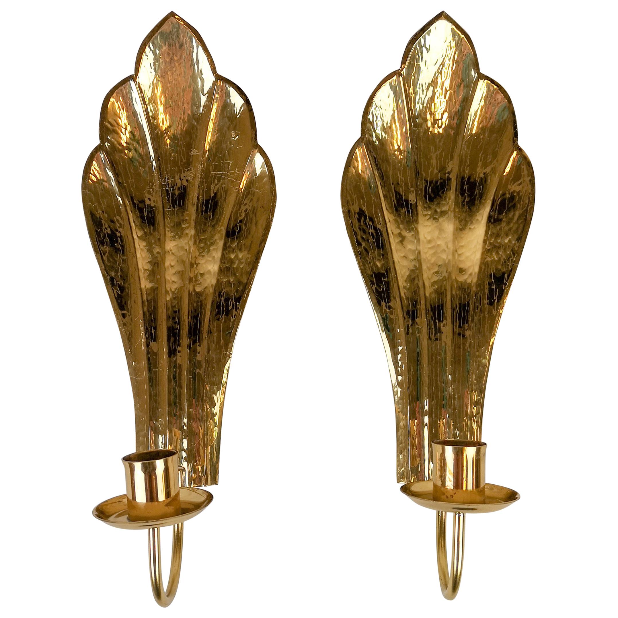 Pair of Brass Wall Candlesticks Holmström, Arvika, Sweden, 1960s For Sale