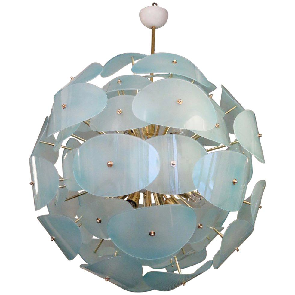 Murano Vistosi Stil Grünes Wasser Italienische Midcentury Kronleuchter und Pendel, 2010 im Angebot