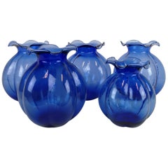 Set of 5 Blue Vases Johansfors, Sweden, 1950s