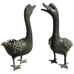 Japan Antike große Hand Cast Pair Bronze Garten Enten:: schöne Details