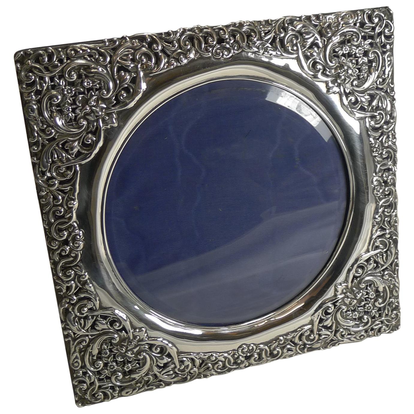 Large Antique English Sterling Silver Picture Frame, 1905 by Henry Matthews