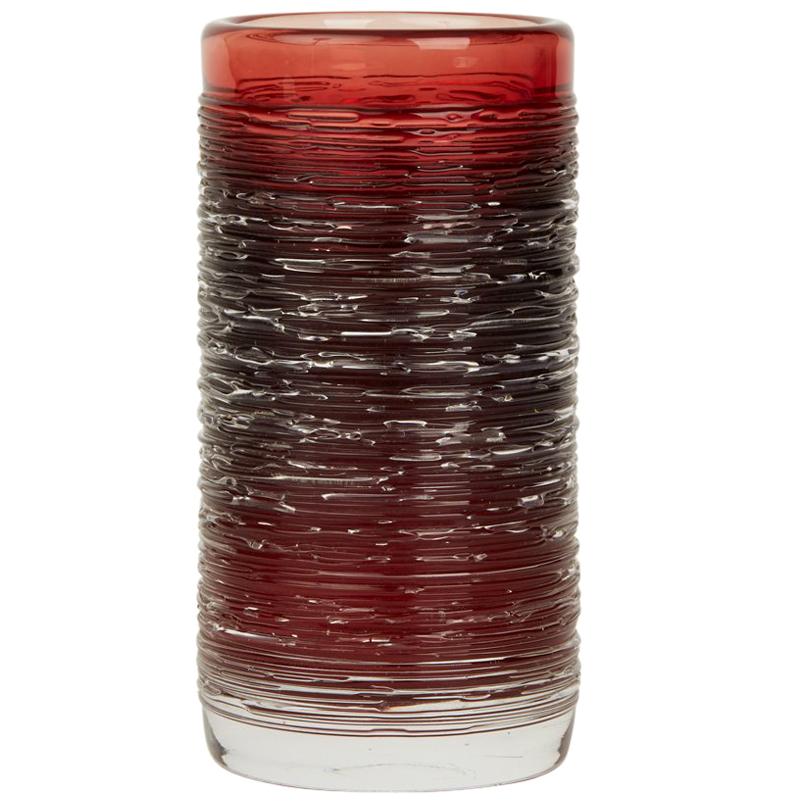 Vintage Scandinavian / Swedish Bengt Edenfalk Skruf Red Spun Glass Vase, 1960s For Sale