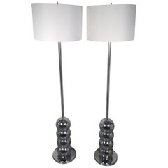 Chrome Stacked Ball Floor Lamps in the Manner of George Kovacs, a Pair