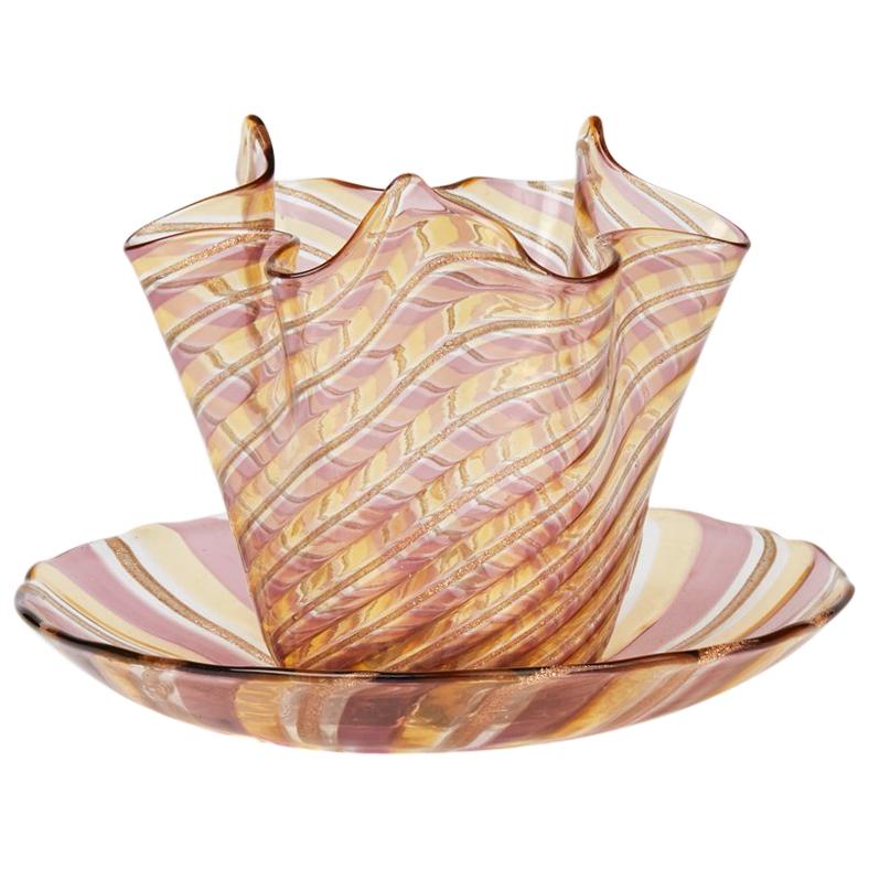 Venetian Glass Linea Valentina Handkerchief Bowl and Stand