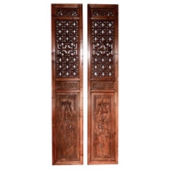 Pair of Chinese Elm and Cypress Carved Door Panels