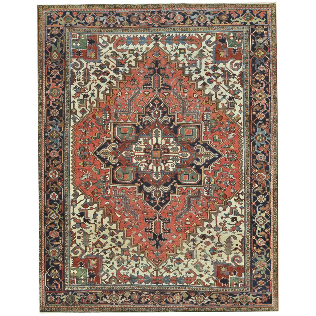 Antique Hand Knotted Persian Heriz Rug For Sale