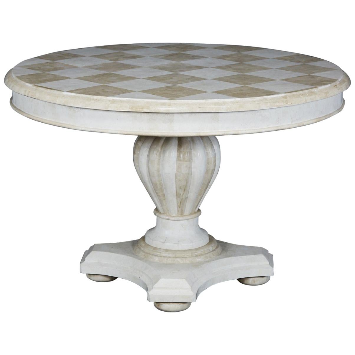 Round Pedestal Base Tessellated Stone Dining Table with Checkered Top, 1990s For Sale