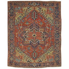 Antique Hand Knotted Persian Heriz Rug