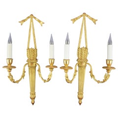 Pair of Leone Cei HJ500 Louis XVI-Style Wall Lights, Hand Carved and Gilded