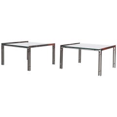Pair of Metaform Glass Coffee Tables with Metal Frame