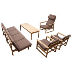 Large Danish Living Room Set by Borge Mogensen for Fredericia 1950s Oak Brown