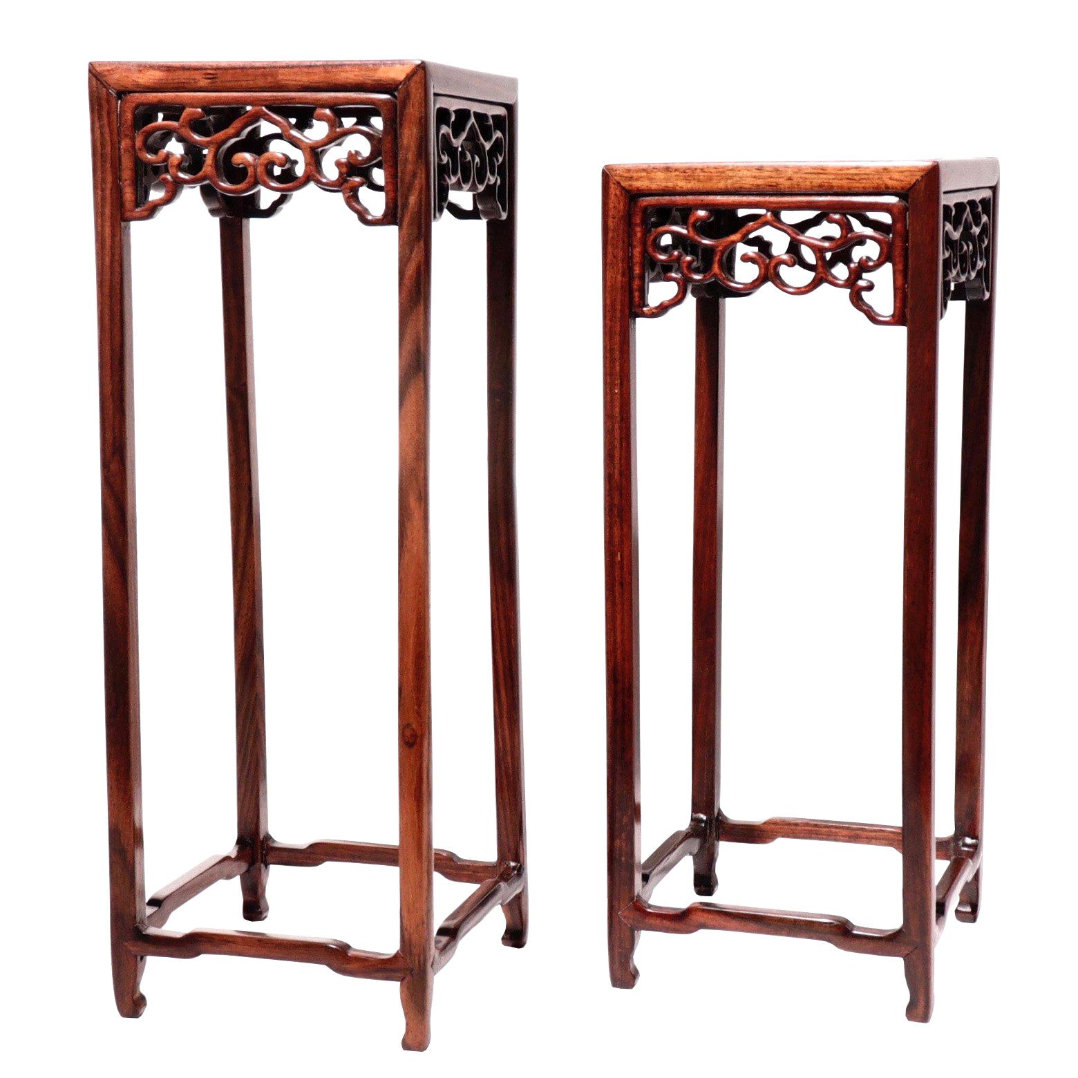 Pair of Antique Chinese Rosewood and Burl Wood Curio Display Stands For Sale