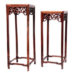 Pair of Antique Chinese Rosewood and Burl Wood Curio Display Stands