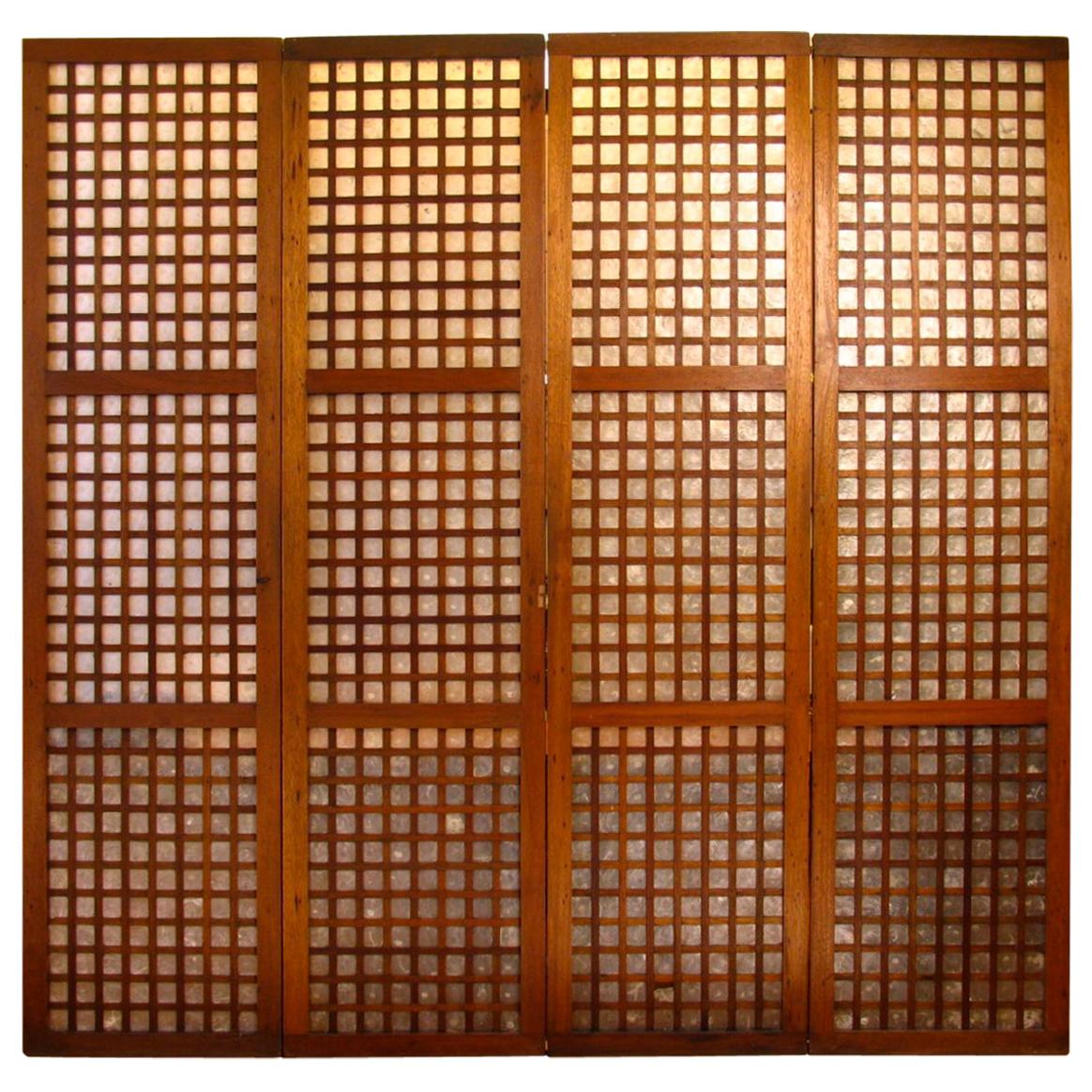 Set of Vintage Philippines Hardwood and Capiz Shell Window and Door Panels For Sale