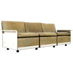 Dieter Rams Sofa and Stool RZ 62 in Olivgreen Leather by Vitsœ, Three-Seat