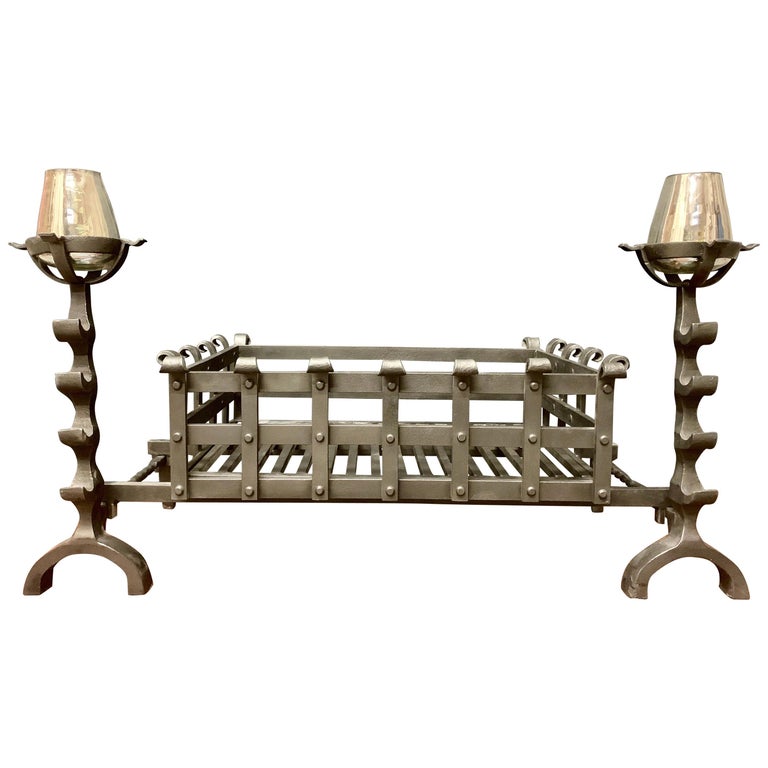 19th Century Victorian Style Wrought Iron Fireplace Grate For Sale