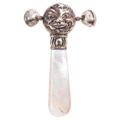 Sterling Silver and Mother of Pearl "Man in the Moon" Rattle