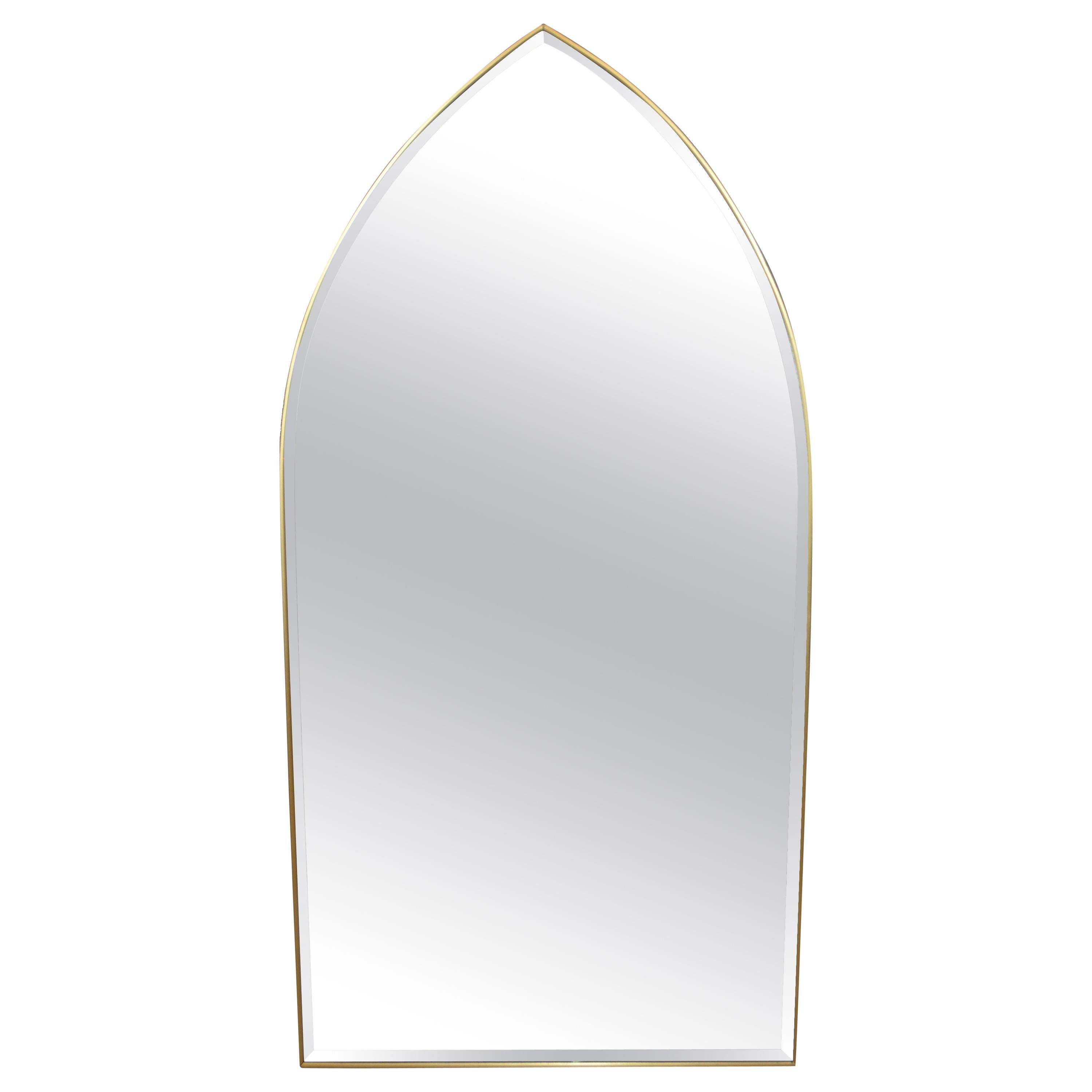 Italian Gothic Arch Brass Wall Mirror Hollywood Regency