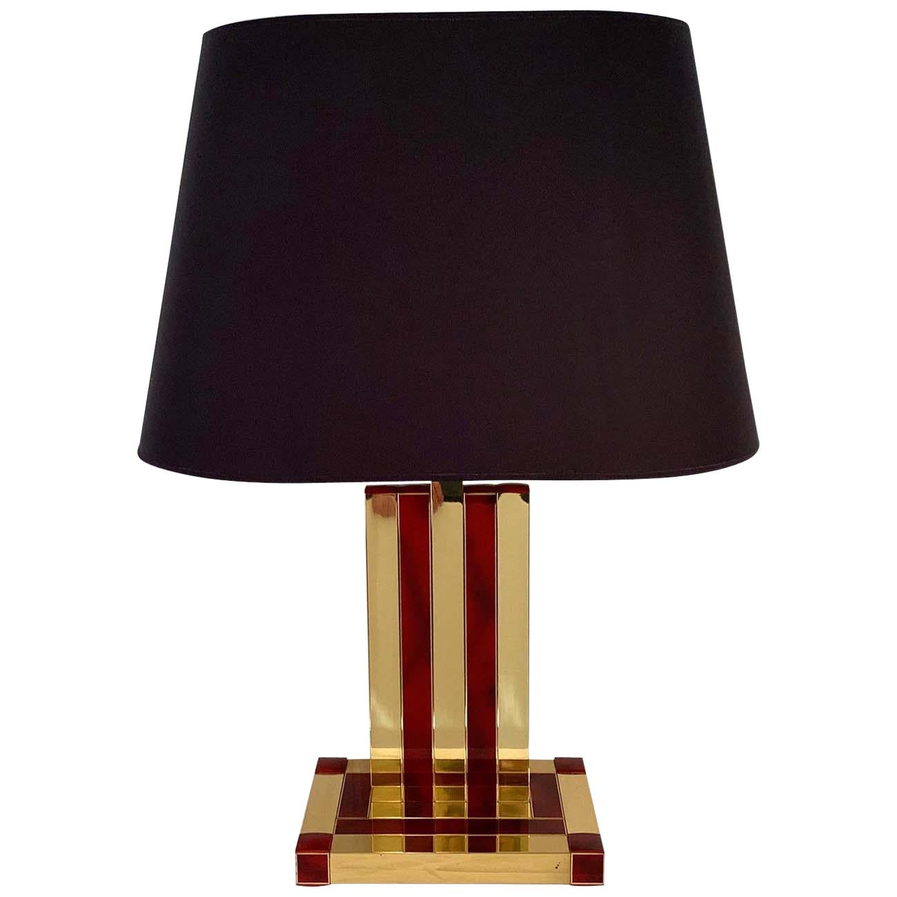 Table Lamp in Brass and Tortoiseshell Resin by Willy Rizzo for Lumica, 1970s For Sale