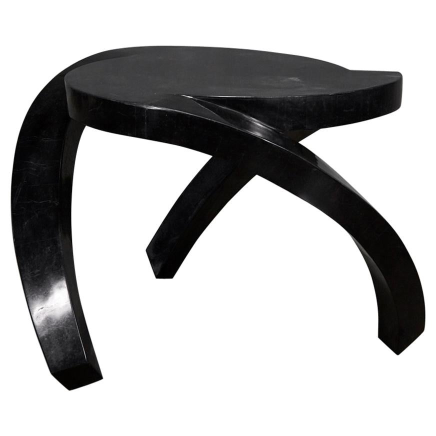 Postmodern Tessellated Black Stone "Hurricane" Side Table, 1990s For Sale