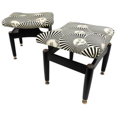 Fantastic Pair of 1950s Stools Upholstered with Vintage Fornasetti Fabrics